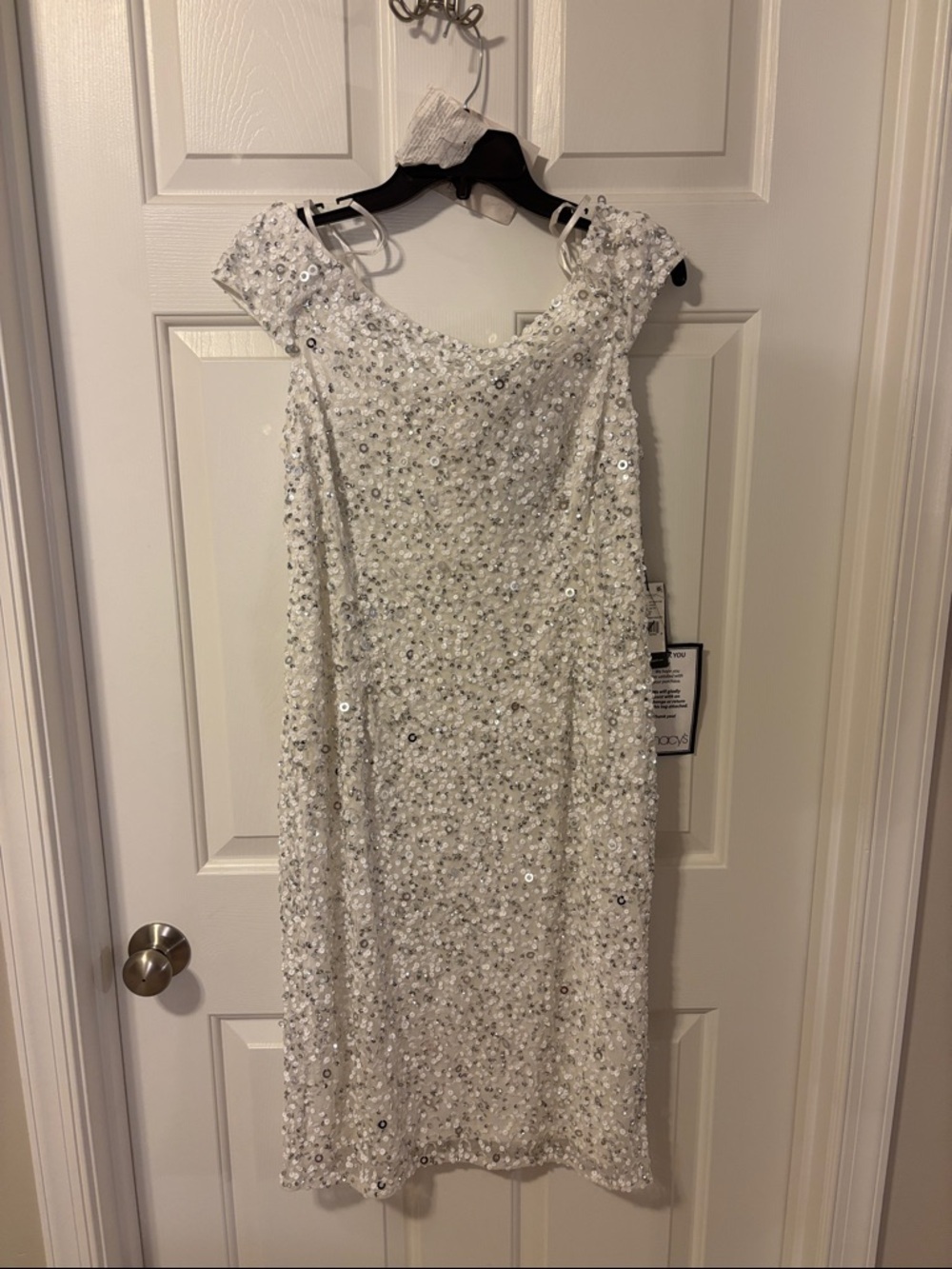 Adrianna Papell White Sequin Embellished Dress